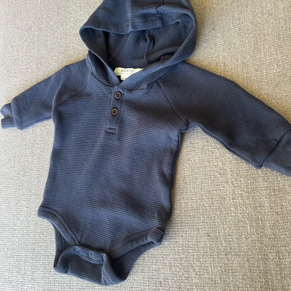 KENDI Colored Organics Dark Blue Hooded Bodysuit